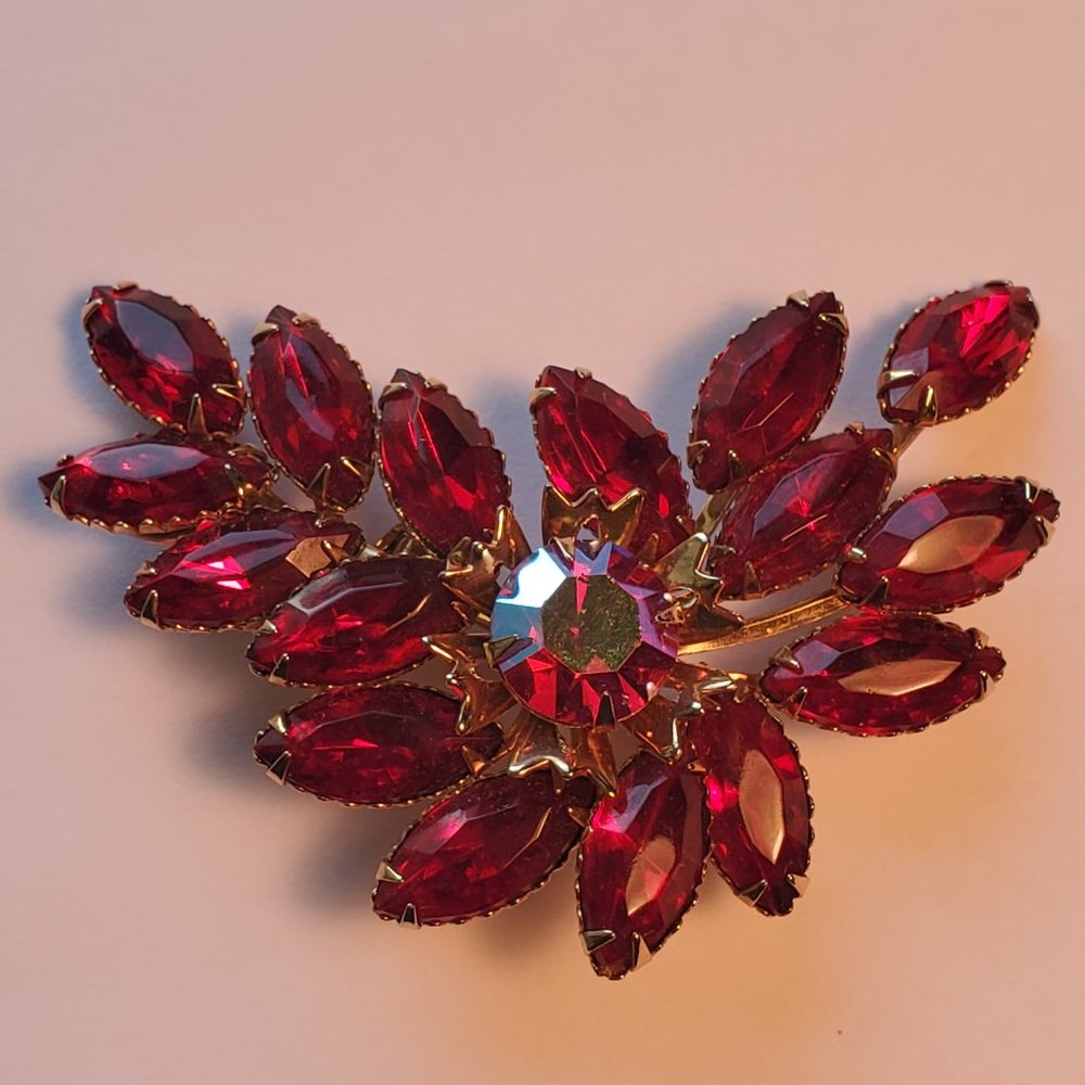 Vintage Large 2 1/2" Ruby Red And Ab Rhinestones … - image 6